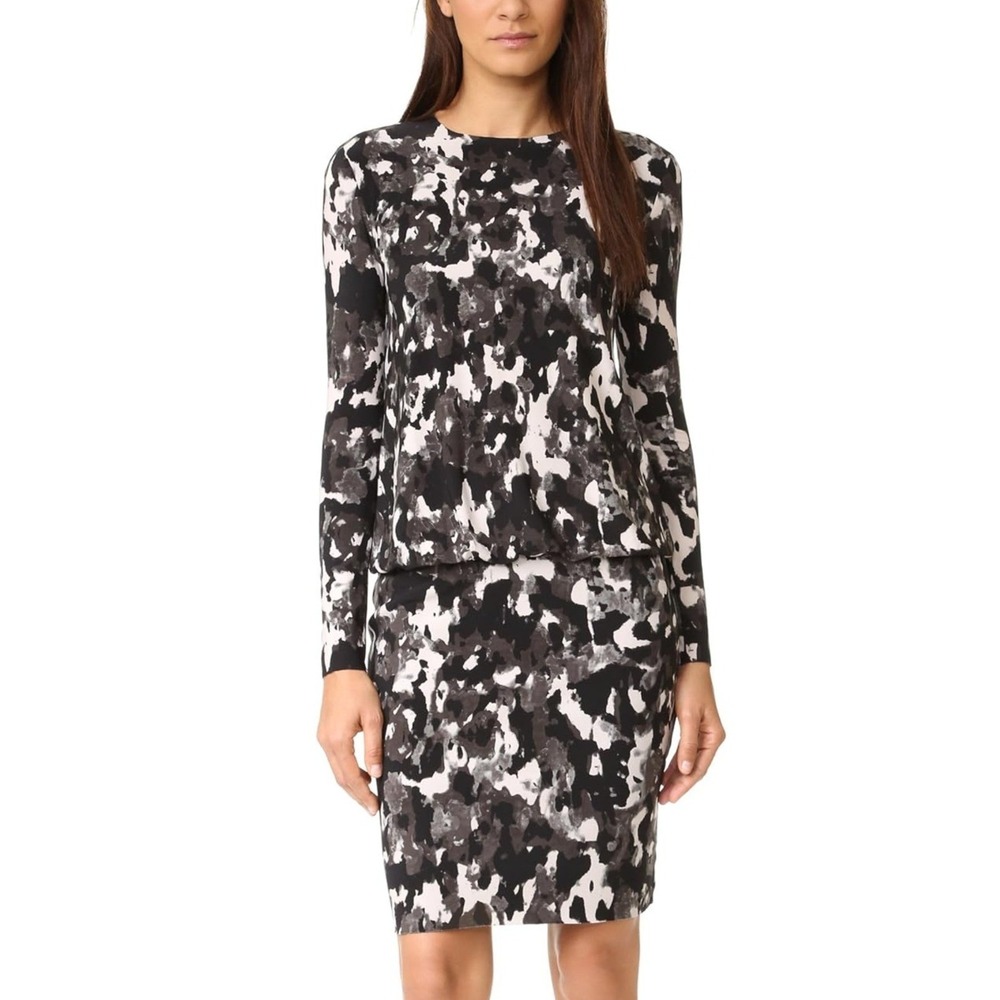 Norma Kamali Women's Abstract Printed Long Sleeve Sheath Dress Black Grey- M